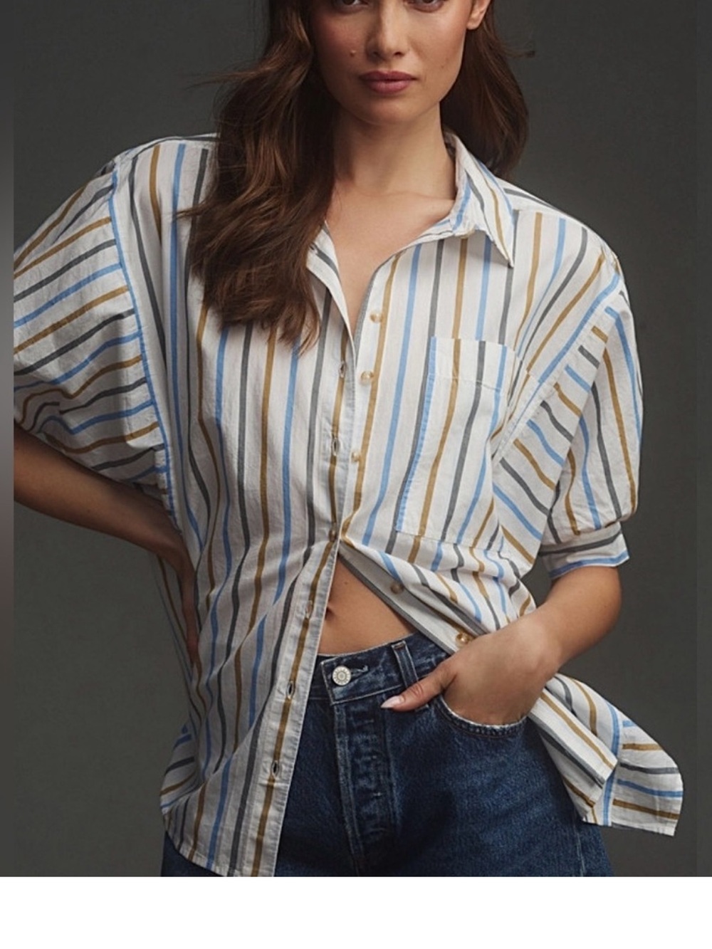 Anthropologie | Pilcro Painter Buttondown Striped Oversized Shirt Sz L
